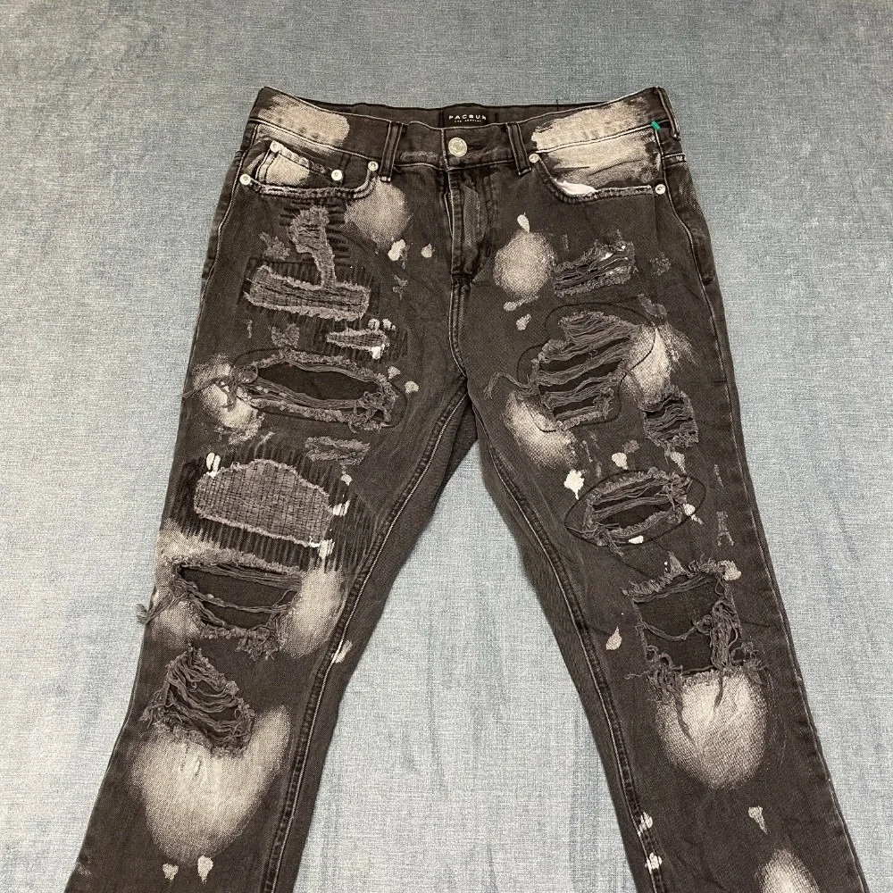 Pacsun Jeans Mens 33x30 Black Denim Dark Wash Distressed Frayed Hem Streetwear
